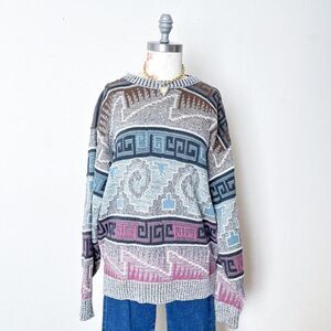 ellis island vintage retro geometric sweater mens‎ small